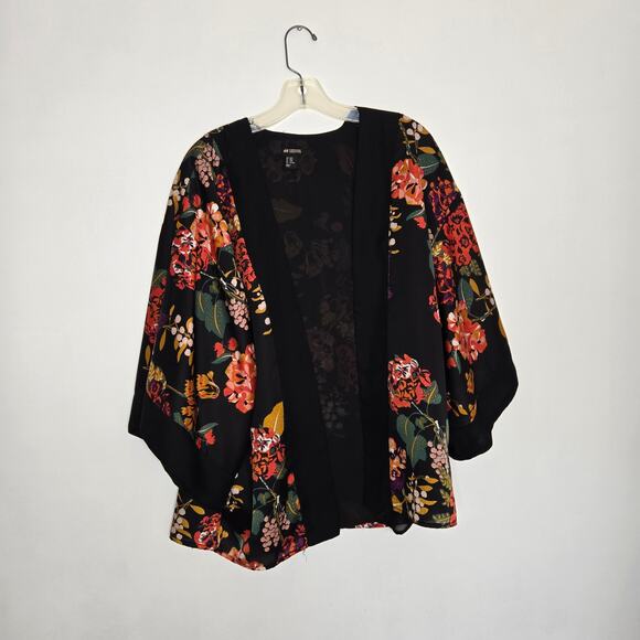 H&M Conscious Collection Floral Kimono Open Black Bold Recycled Women XS/X - Picture 9 of 12